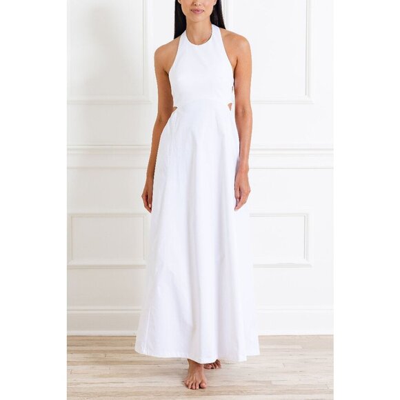 NWT Adriana Degreas Off-White Solid Cotton Long Dress, Size Medium - Picture 1 of 5